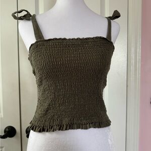 Abercrombie & Fitch Green Smocked Tie Front Tank Top